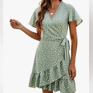 Sage Green Dot Wrap Dress